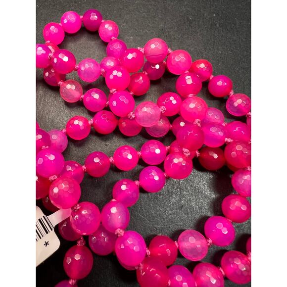 NEW fuchsia pink agate 36 inch knotted bead necklace with sterling silver clasp - Picture 7 of 13